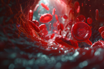 A close up of red blood cells in a vein