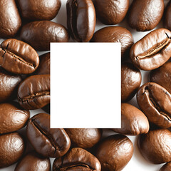 Fototapeta premium Medium roast coffee beans frame with copy space white background