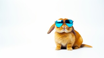Chic bunny with stylish sunglasses, perfectly isolated on a white background, casual vibe