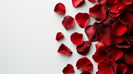   A tight shot of red blooms against a pristine white backdrop, with some petals casually placed atop it