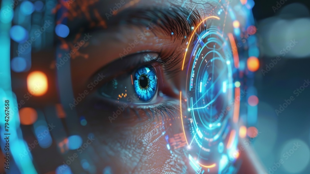 Poster a visualization of an advanced biometric authentication system which uses a combination of facial re