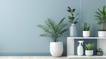   A collection of potted plants arranged on a white shelf above a wooden floor Plants sit side by side on the shelf