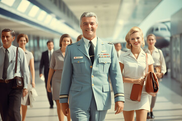 1960s pilot with his crew walking to the airfield, pilot with his crew, cool photograph og a pilot