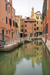 Venice, Italy : view of the Rio De Le Gome canal in the Fondamenta dei Penini in the Castello...