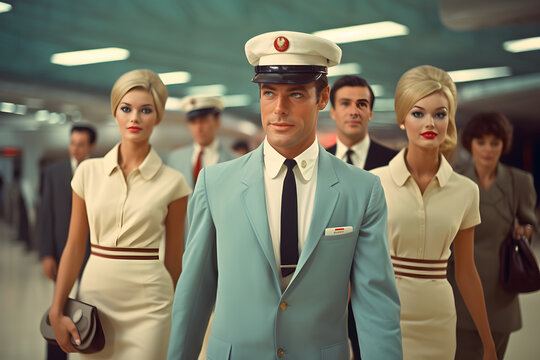 1960s pilot with his crew walking to the airfield, pilot with his crew, cool photograph og a pilot