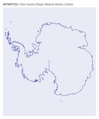 Antarctica plain country map. Medium details. Outline style. Shape of Antarctica. Vector illustration.