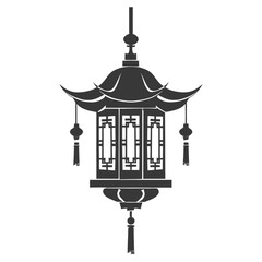 silhouette chinese traditional asian lantern black color only