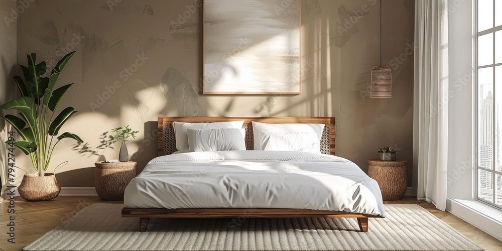 Poster a modern wooden bed