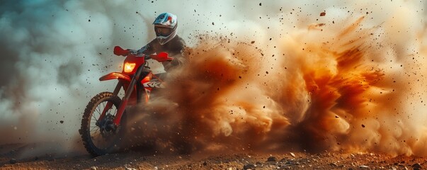Dirt bike in action with dust trail