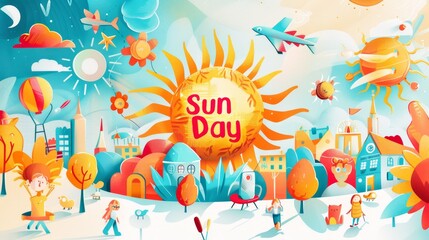 illustration with text to commemorate Sun Day  - obrazy, fototapety, plakaty