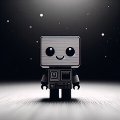 Fototapeta premium Ein schwarz weiß Foto eines kleinen lustigen Roboters