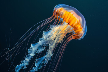 A jellyfish is swimming in the ocean - obrazy, fototapety, plakaty
