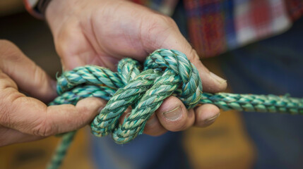 A person is tying a rope - obrazy, fototapety, plakaty