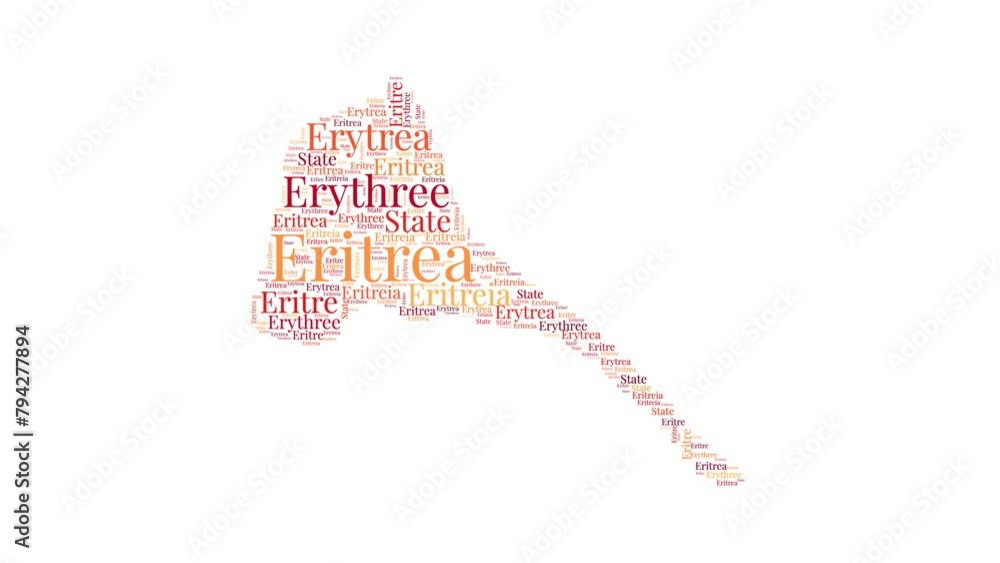 Poster eritrea shape word cloud animation. country boundary filled with country names animated. eritrea pre