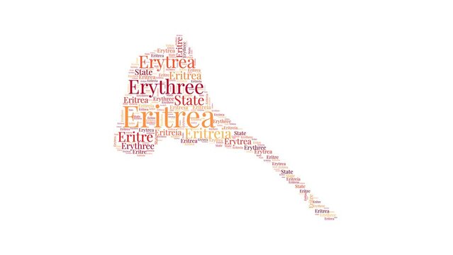 Eritrea shape word cloud animation. Country boundary filled with country names animated. Eritrea presentation video.