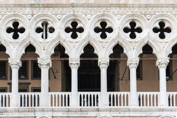 Venice, Italy:detail of the colonnade on the facade of Palazzo Ducale