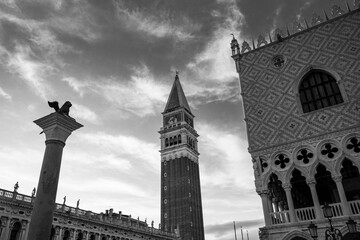 Venice, Italy: View from below of Piazza San Marco, with Palazzo Ducale on the right and the column...