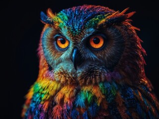 Mystical Colorful Rainbow Owl at Midnight