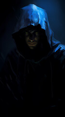 Hacker wearing black hoodie