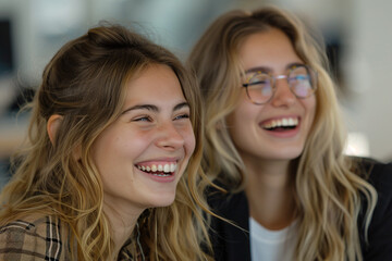 Joyful Moments Among Young Business Women in a Modern Workspace