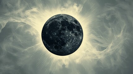   A black-and-white image of the sun with clouds.A black-and-white image of the moon with clouds.A black-and-white photograph of the sun,
