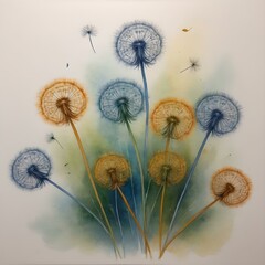 Seeds of the dandelions are rising towards the sky