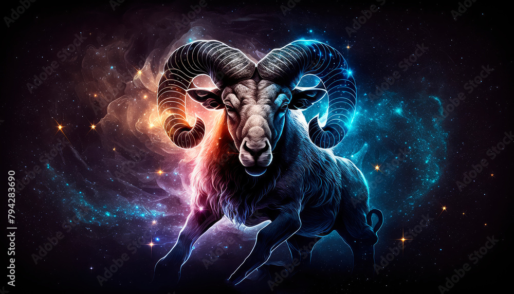 Wall mural aries zodiac sign on space background. generative ai,