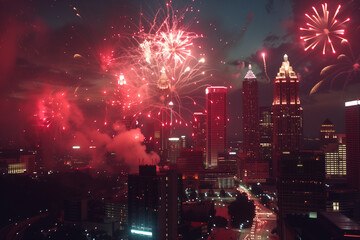 Fireworks over a city skyline