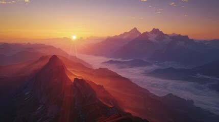 Naklejka premium stunning swiss landscape with mountains at sunrise