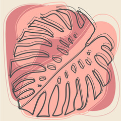 Stylized tropical leaf. Modern style. Abstract. Minimal poster. Trend colors. Linear vector