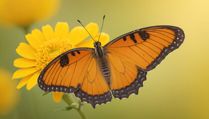 Fototapeta na wymiar Butterfly on Yellow Flowers