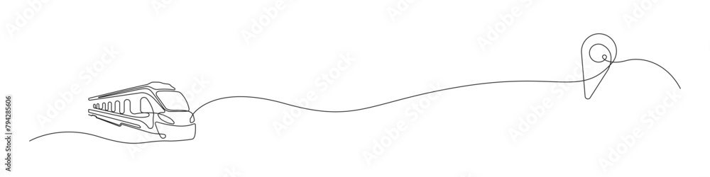 Poster train icon line continuous drawing vector. one line travel icon vector background. train and pin ico