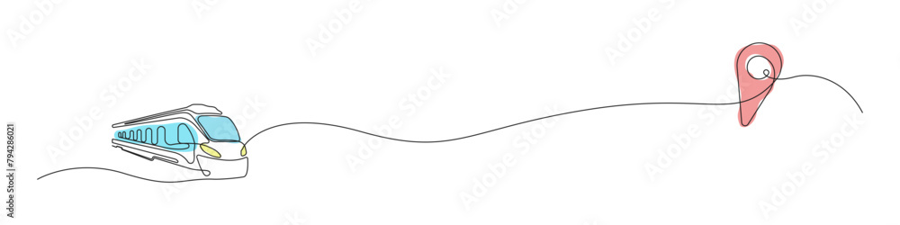Poster train icon line continuous drawing vector. one line travel icon vector background. train and pin ico