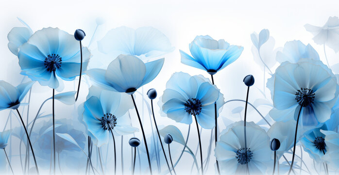 Blue Poppies in Watercolor: A Delicate Botanical Illustration Inspired by Nature