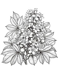 Horse Chestnut Flowers Sketch Coloring Sheet. Horse Chestnut Bloom Coloring Page