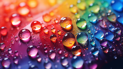 Naklejka premium drops of colorful rainbow water on a glass