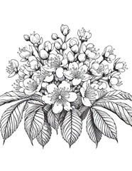 Horse Chestnut Flowers Sketch Coloring Sheet. Horse Chestnut Bloom Coloring Page