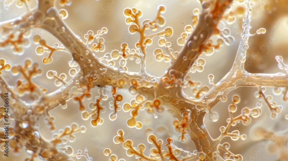 Poster a closer look reveals the delicate branching patterns and distinctive structures of the fungal hypha