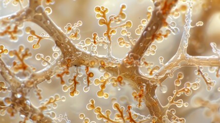 A closer look reveals the delicate branching patterns and distinctive structures of the fungal hyphae.