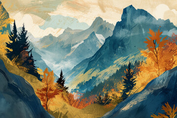 Autumnal Majesty: A Vibrant Mountain Landscape Embraced by Fall Colors