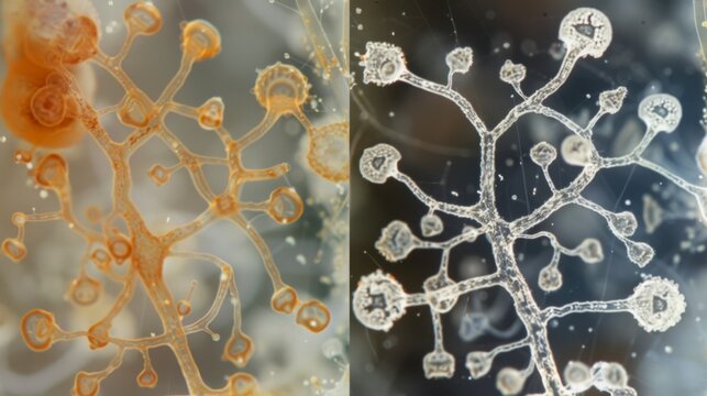 A sidebyside comparison of normal hyphae and altered hyphae affected by fungal diseases illustrating the impact of these microscopic