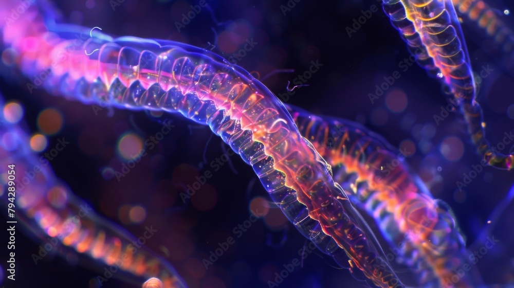Poster a group of nematodes captured in a timelapse microscopy video showcasing their fluid movements and t