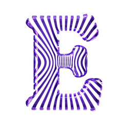 White symbol with purple vertical ultra-thin straps. letter e