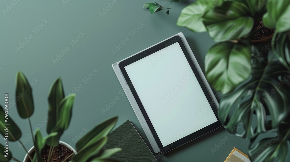 Poster blank mockup of an ereader with a foldable design making it perfect for traveling and saving space. 
