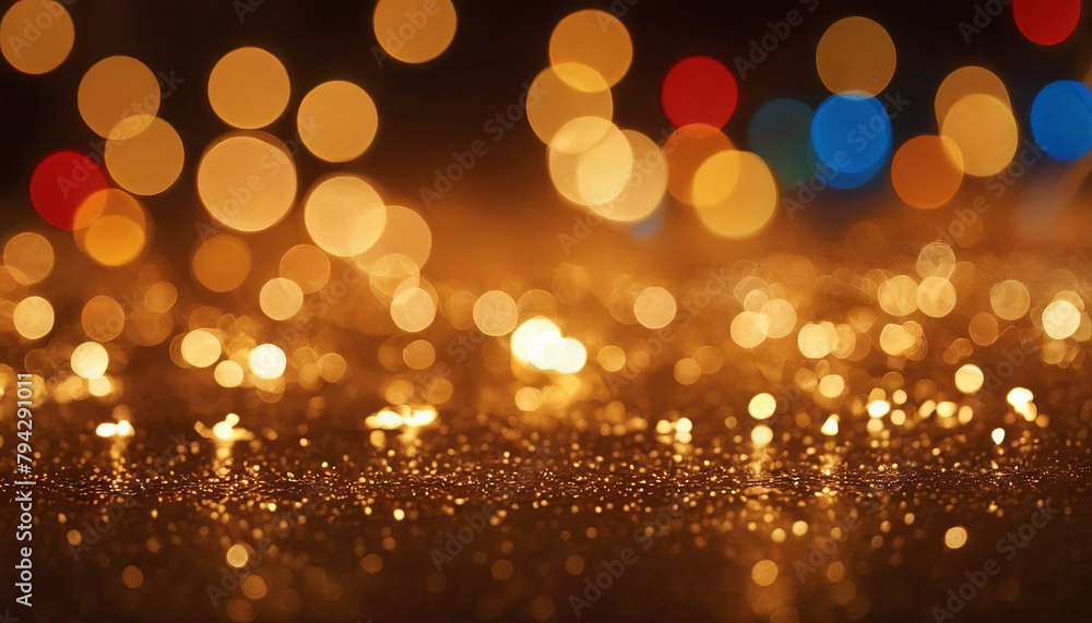 Poster a blurry cluster of various colored lights shining brightly in the dark, creating a mesmerizing and 