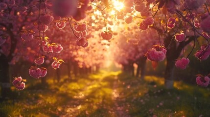 Obraz na płótnie Canvas Immerse yourself in the electrifying burst of colors in this footage of a blossoming cherry orchard