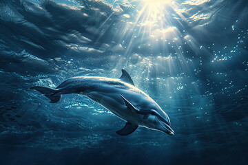 Dolphin in blue pacific ocean