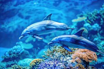 Obraz premium Dolphin in blue pacific ocean
