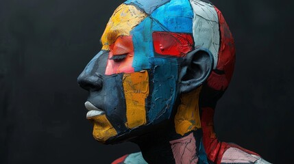 Face portrait painted in abstract style. The concept of modern art.