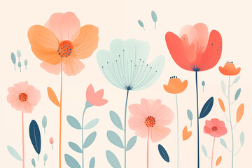 Whimsical floral illustration with vibrant pastel blooms